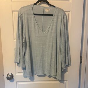 Wonderly Sky Blue Textured V-Neck Blouse